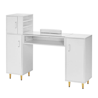 . Manicure Table – Glass Top Nail Desk with Storage Cabinets, White - GoTypical