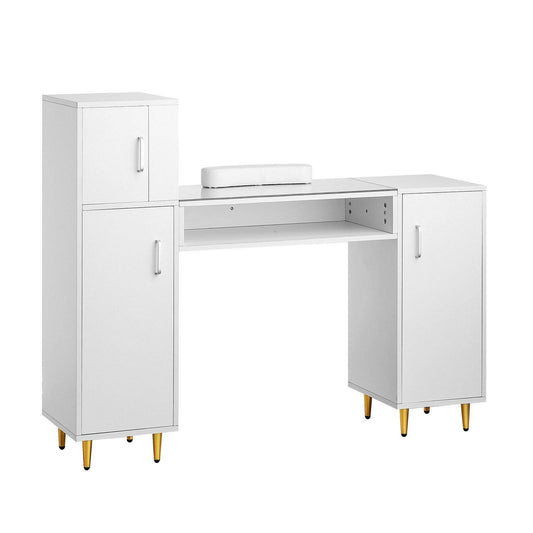 . Manicure Table – Glass Top Nail Desk with Storage Cabinets, White - GoTypical