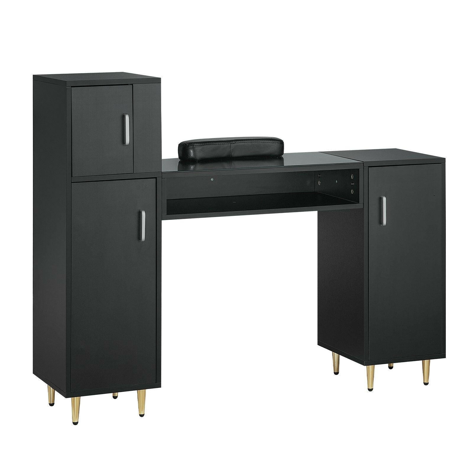 . Manicure Table – Glass Top Nail Desk with Storage Cabinets - GoTypical