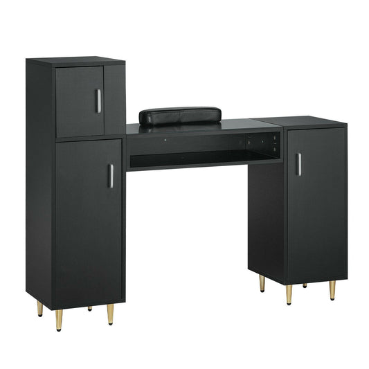 . Manicure Table – Glass Top Nail Desk with Storage Cabinets - GoTypical