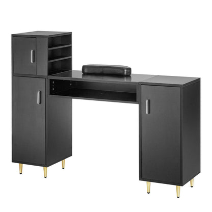 . Manicure Table – Glass Top Nail Desk with Storage Cabinets - GoTypical