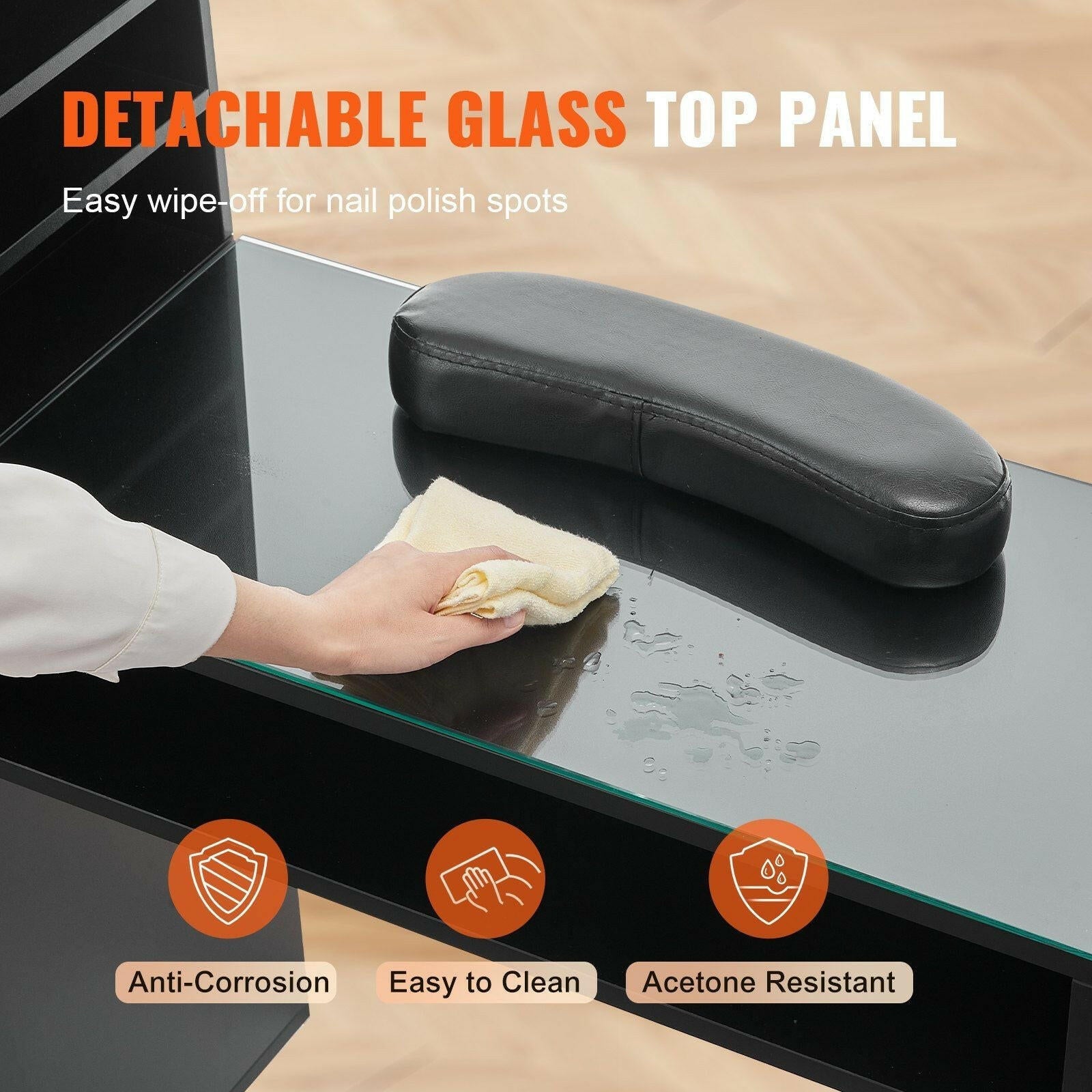 . Manicure Table – Glass Top Nail Desk with Storage Cabinets - GoTypical
