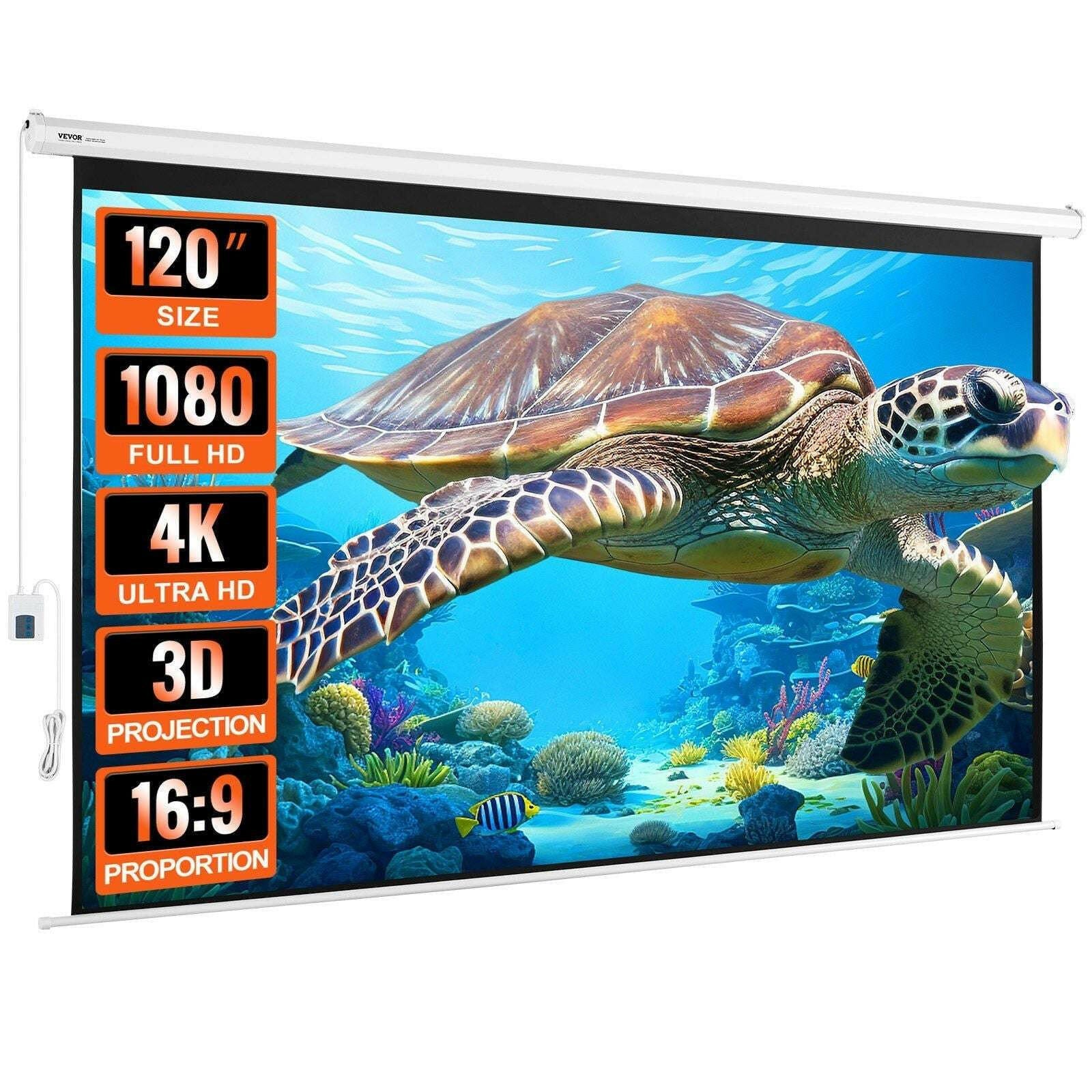 VEVOR Motorized Projector Screen 120-Inch 16:9 Electric Remote Control - GoTypical