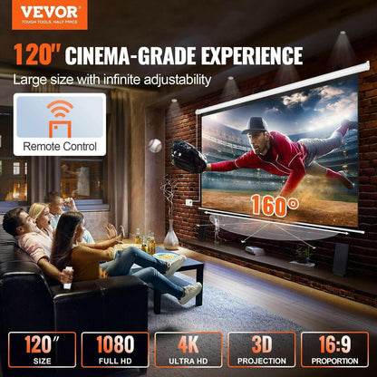 VEVOR Motorized Projector Screen 120-Inch 16:9 Electric Remote Control - GoTypical
