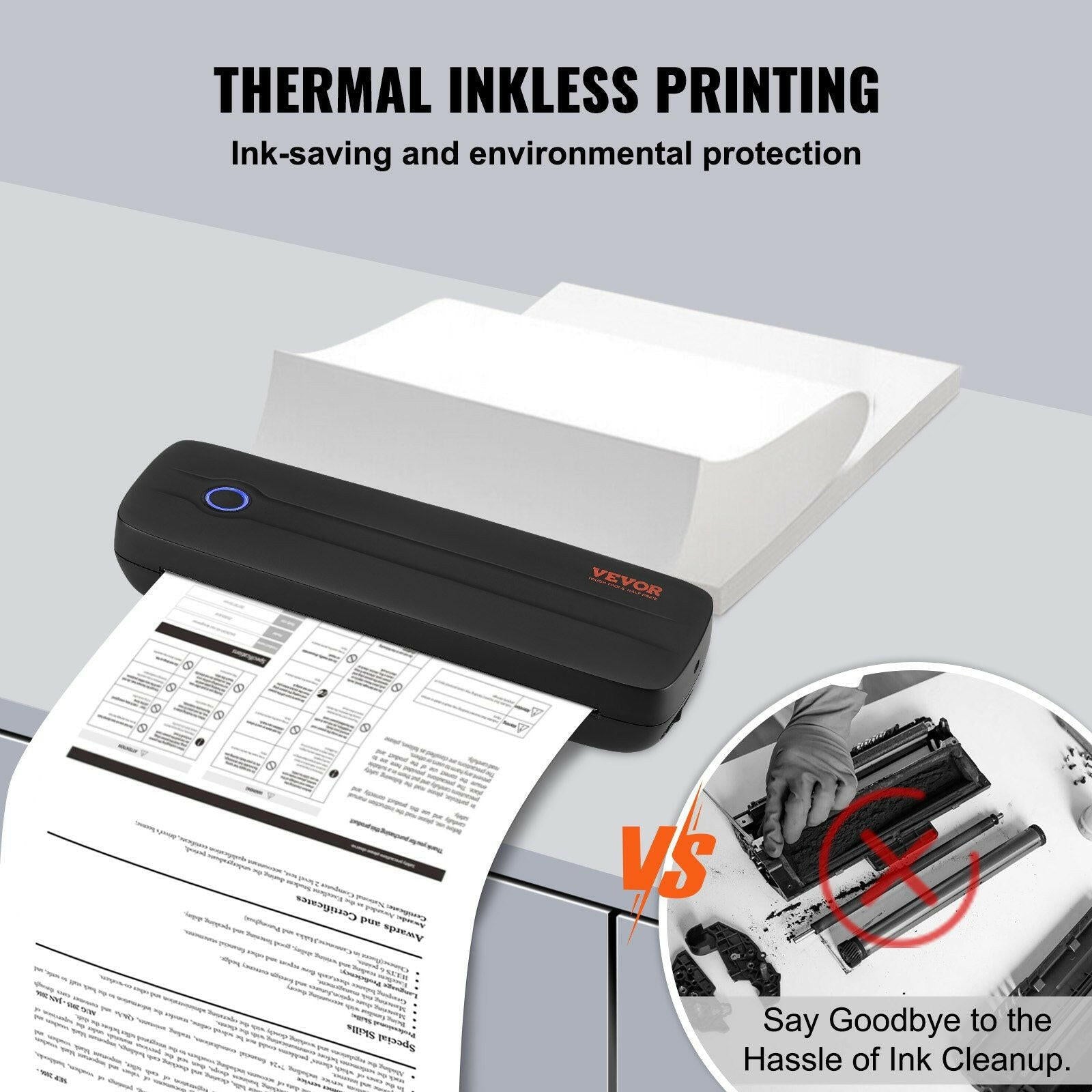 VEVOR Portable Thermal Printer – 2600mAh Battery | Bluetooth Inkless - GoTypical