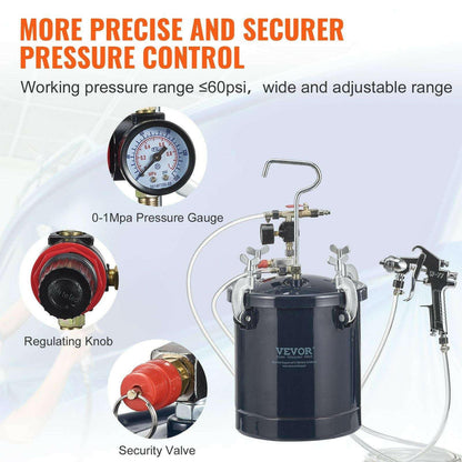 VEVOR 10L Spray Paint Pressure Pot Tank – Adjustable 60PSI with Two Nozzles - GoTypical
