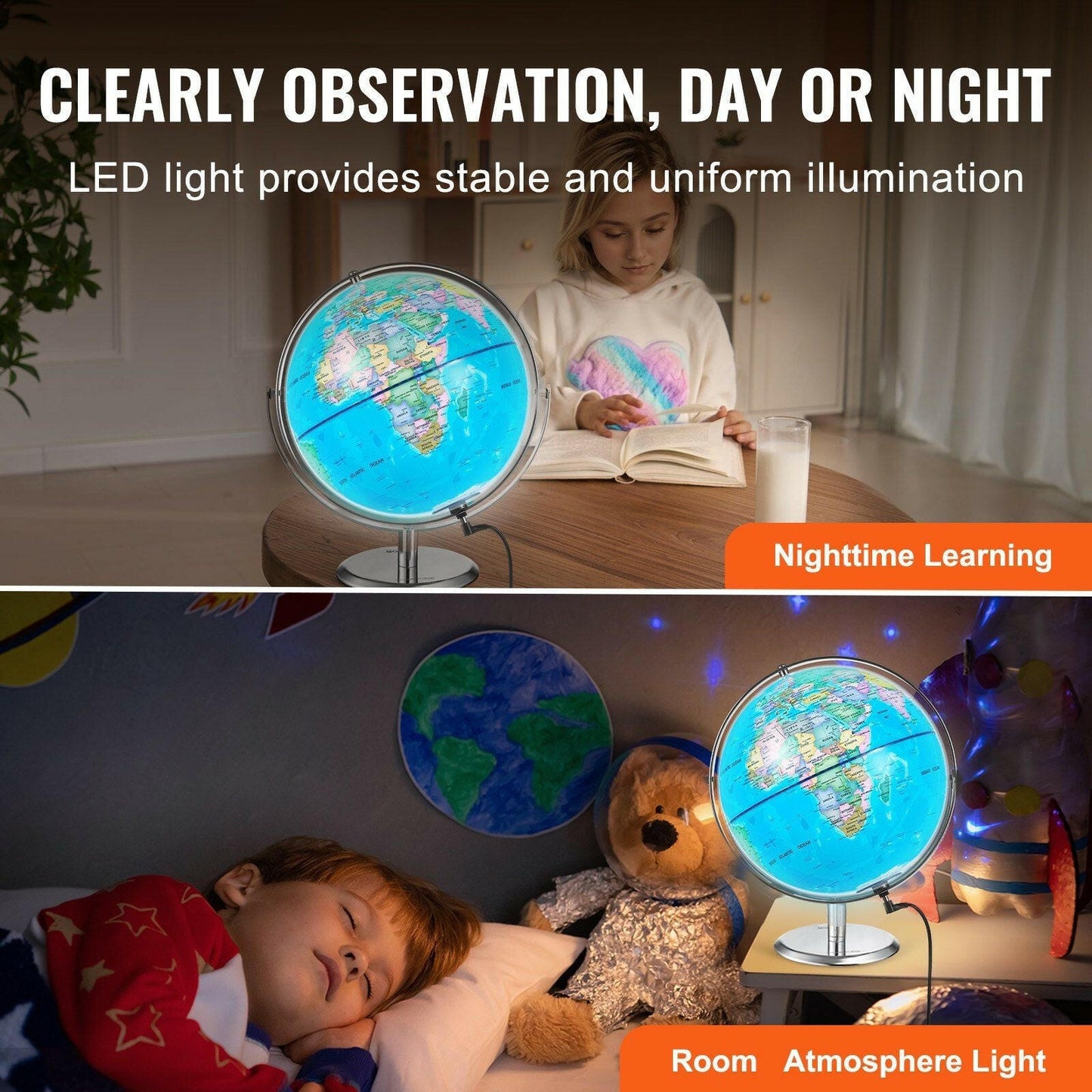 Talking Interactive Globe – 9 Inch LED Night Light USB Powered Educational - GoTypical