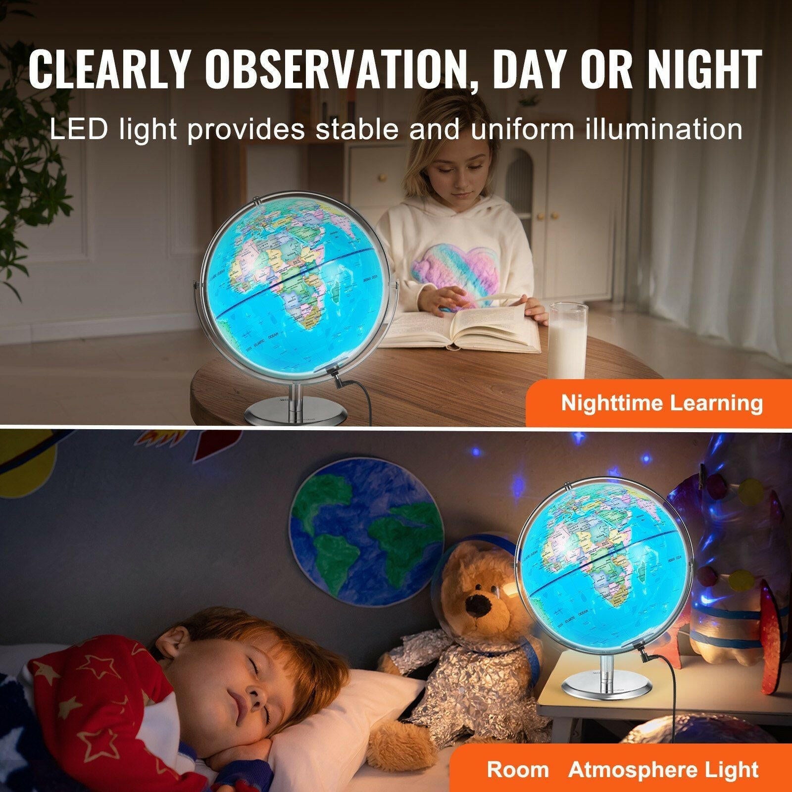 Talking Interactive Globe – 9 Inch LED Night Light USB Powered Educational - GoTypical