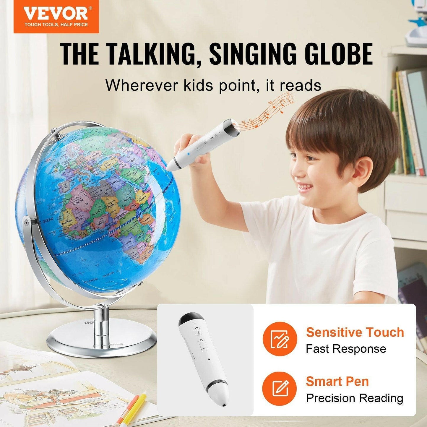 Talking Interactive Globe – 9 Inch LED Night Light USB Powered Educational - GoTypical