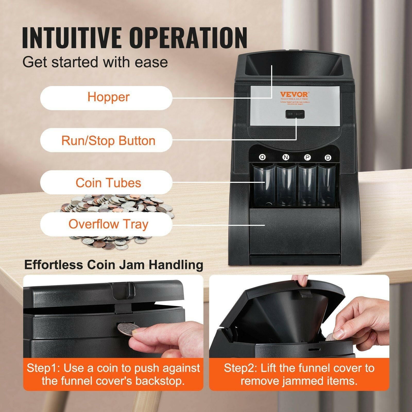 VEVOR Coin Sorter Machine – High-Speed USD Coin Counter Black - GoTypical