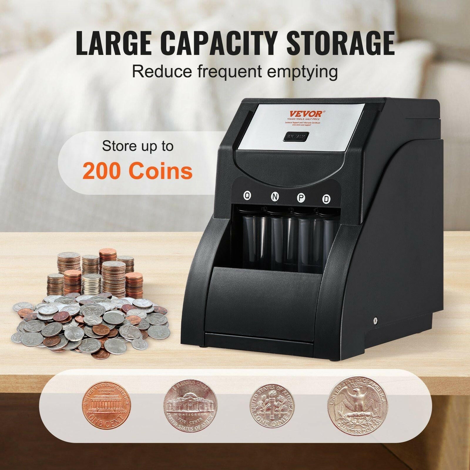 VEVOR Coin Sorter Machine – High-Speed USD Coin Counter Black - GoTypical