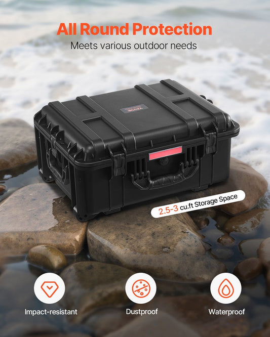 VEVOR Weatherproof Hard Case, Heavy Duty Protective Dry Box Case with Pre - Cut Foam, Wheels & Retractable Pull Handles for Travel, Hunt, Military, Tactical, IP67 Waterproof Case for Cameras(57x45x28) - GoTypical