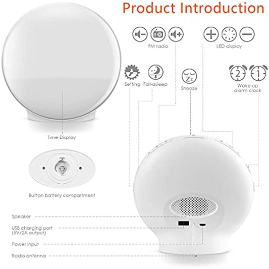 Wake Up Light Sunrise Alarm Clock for Kids; Heavy Sleepers; Bedroom; with Sunrise Simulation; Sleep Aid; Dual Alarms; FM Radio; Snooze; Nightlight - GoTypical