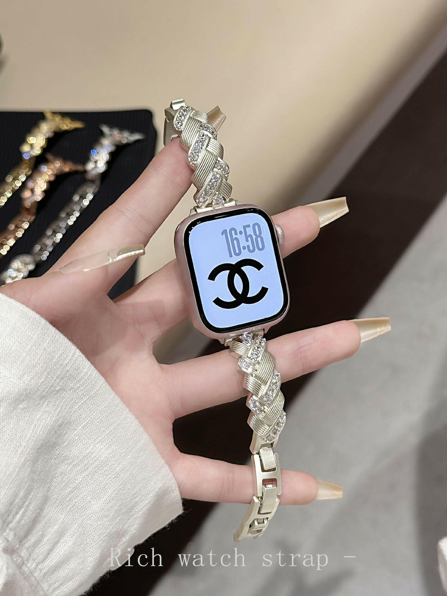 . Diamond-Encrusted Metal Wheat Spike Watch Band – Rose Gold - GoTypical