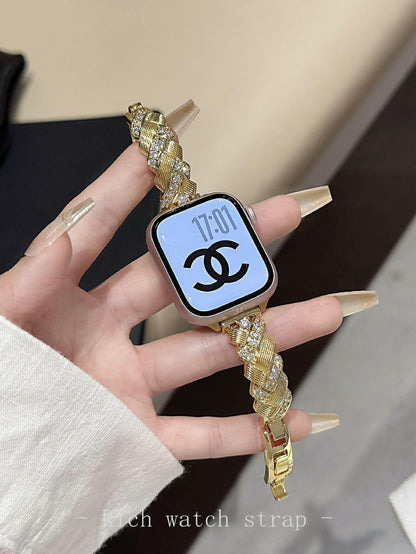 . Diamond-Encrusted Metal Wheat Spike Watch Band – Rose Gold - GoTypical