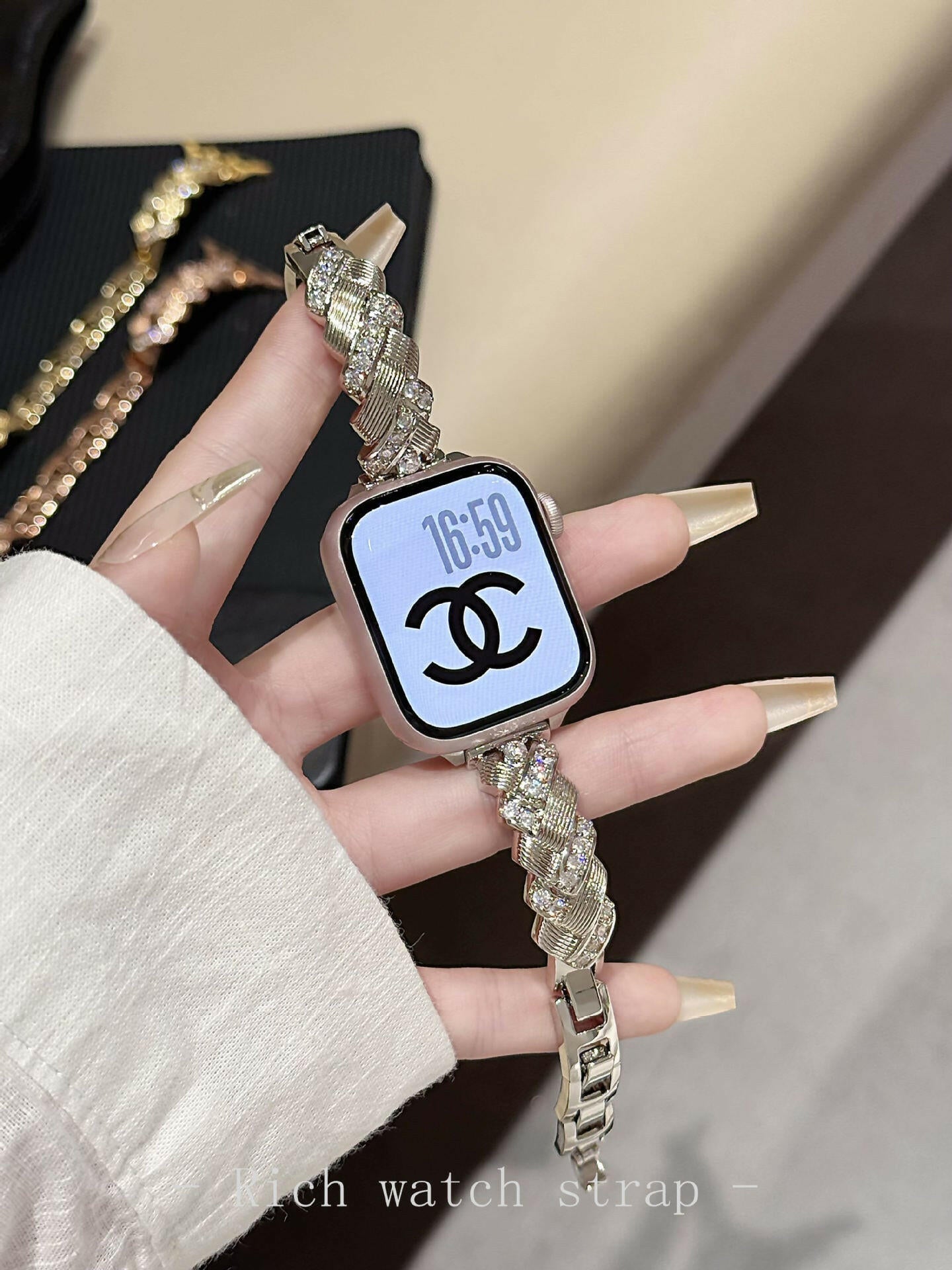 . Diamond-Encrusted Metal Wheat Spike Watch Band – Rose Gold - GoTypical