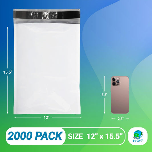 White Poly Mailers 12 x 15.5 Inches. 2000 Pack Poly Shipping Bags for Clothing with Self - Seal Tape. Stretchy Waterproof Mailers Poly Bags for Shipping. Shipping Envelopes for Clothing - GoTypical