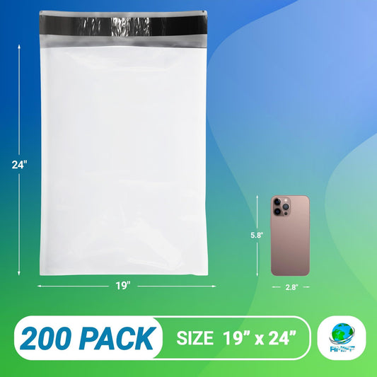 White Poly Mailers 19 x 24 Inches. 200 Pack Poly Shipping Bags for Clothing with Self - Seal Tape. Stretchy Waterproof Mailers Poly Bags for Shipping. Shipping Envelopes for Clothing - GoTypical