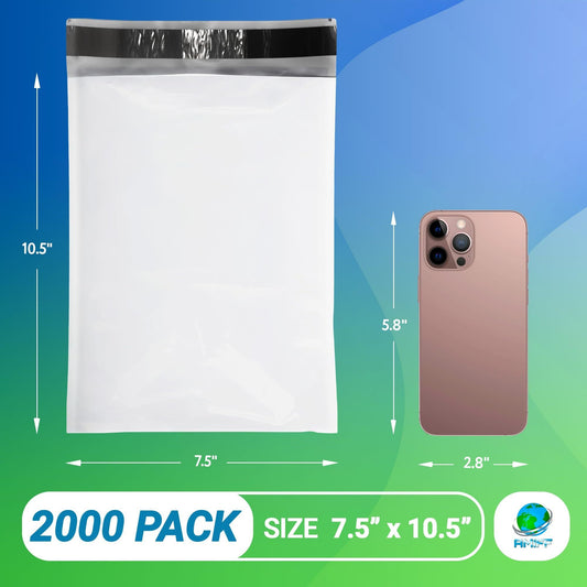 White Poly Mailers 7.5 x 10.5 Inches. 2000 Pack Poly Shipping Bags for Clothing with Self - Seal Tape. Stretchy Waterproof Mailers Poly Bags for Shipping. Shipping Envelopes for Clothing - GoTypical