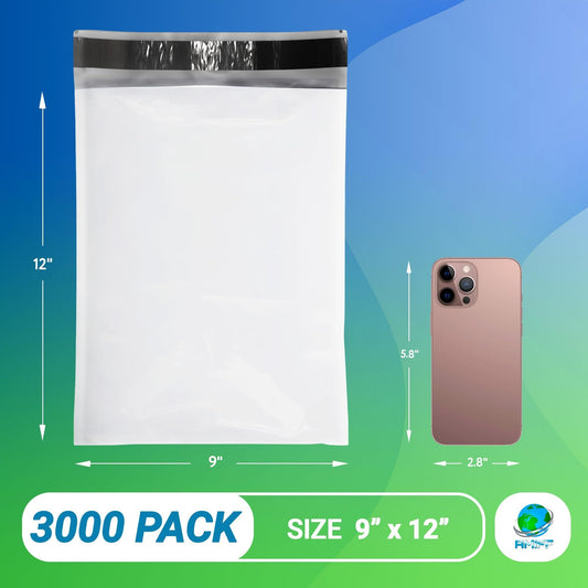 White Poly Mailers 9 x 12 Inches. 3000 Pack Poly Shipping Bags for Clothing with Self - Seal Tape. Stretchy Waterproof Mailers Poly Bags for Shipping. Shipping Envelopes for Clothing - GoTypical