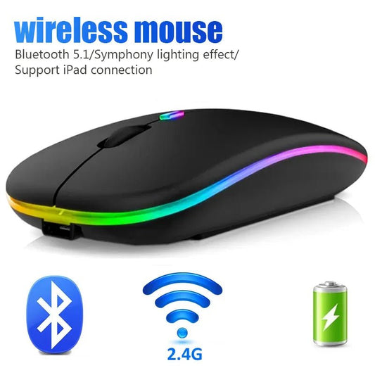 Wireless RGB Gaming Mouse Rose Gold - Bluetooth Rechargeable Silent LED Backlit - GoTypical