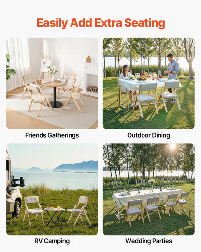 . Wooden Folding Chairs – Beige Padded Cushion Set of 2 - GoTypical