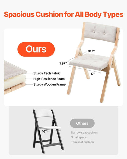 . Wooden Folding Chairs – Beige Padded Cushion Set of 2 - GoTypical