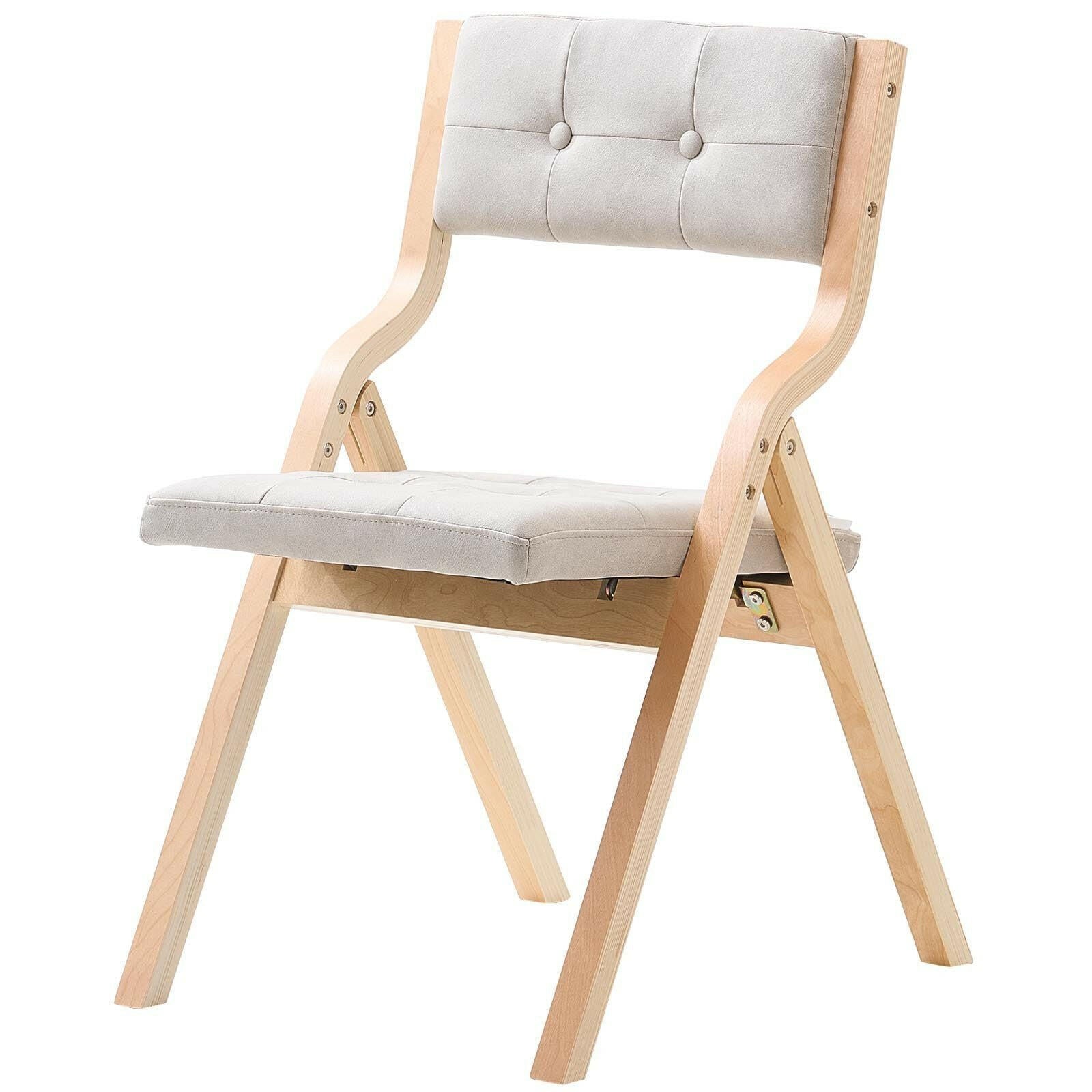 . Wooden Folding Chairs – Beige Padded Cushion Set of 2 - GoTypical