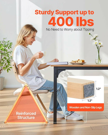 . Wooden Folding Chairs – Beige Padded Cushion Set of 2 - GoTypical