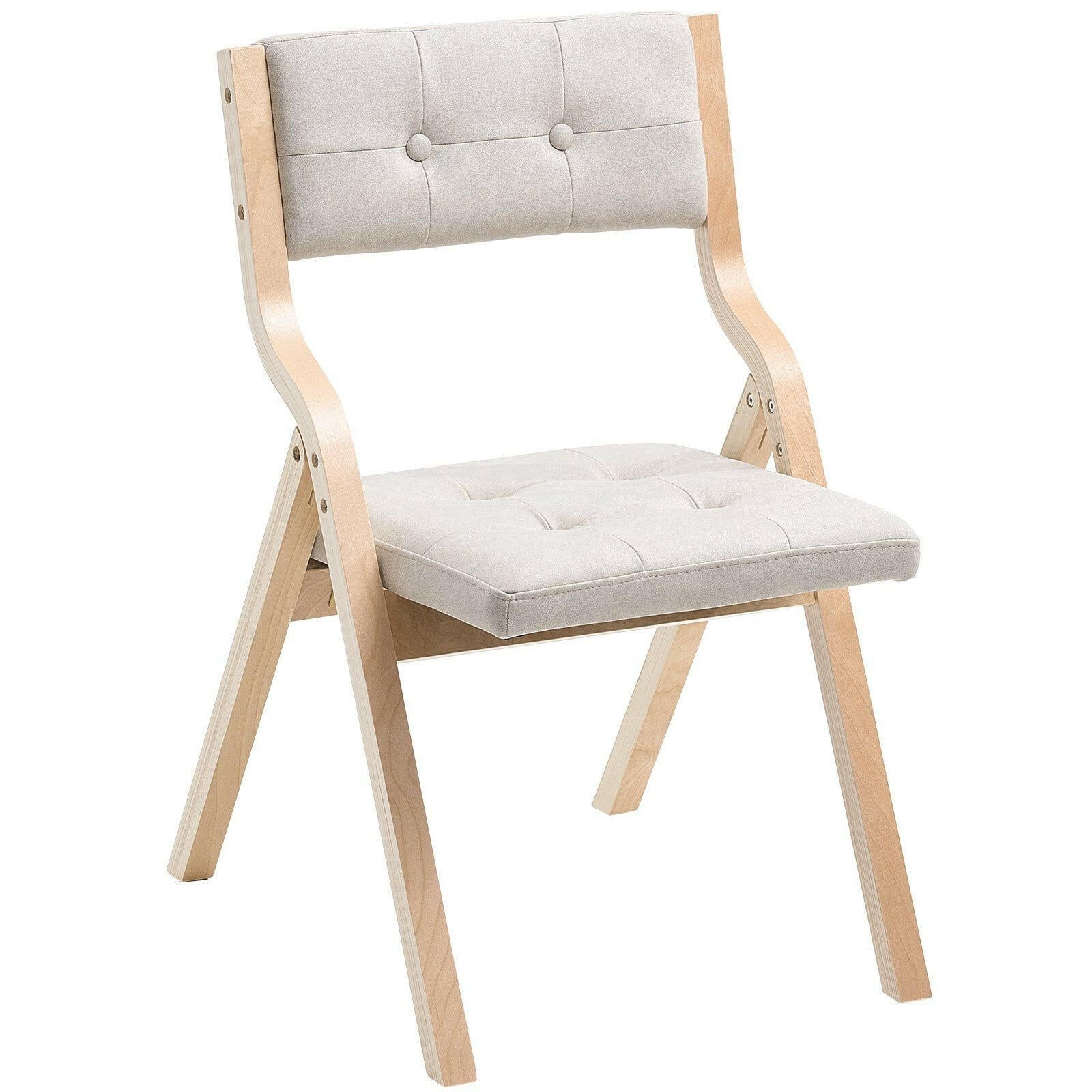 . Wooden Folding Chairs – Beige Padded Cushion Set of 2 - GoTypical