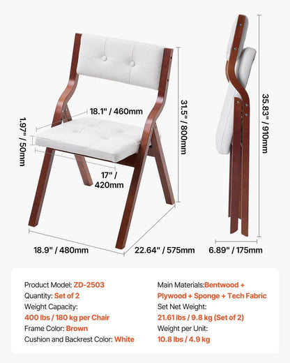 . Wooden Folding Chairs – White Padded Cushion Set of 2 - GoTypical