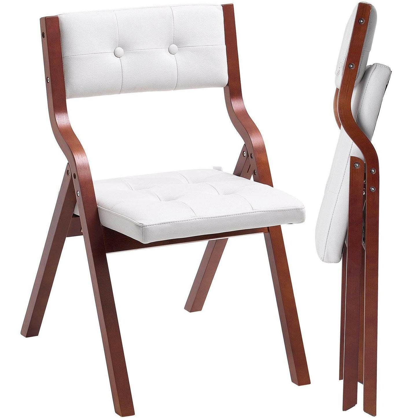 . Wooden Folding Chairs – White Padded Cushion Set of 2 - GoTypical