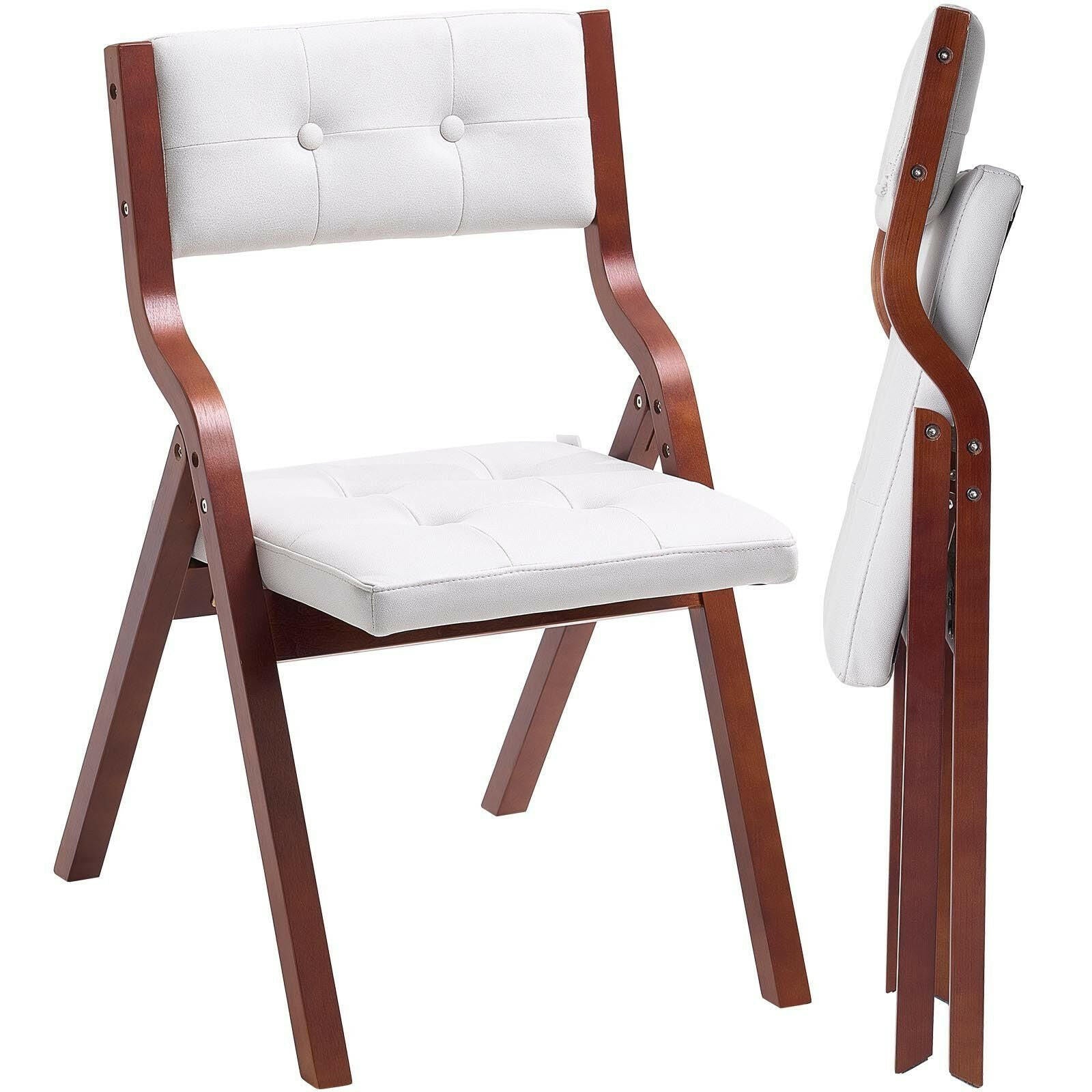 . Wooden Folding Chairs – White Padded Cushion Set of 2 - GoTypical