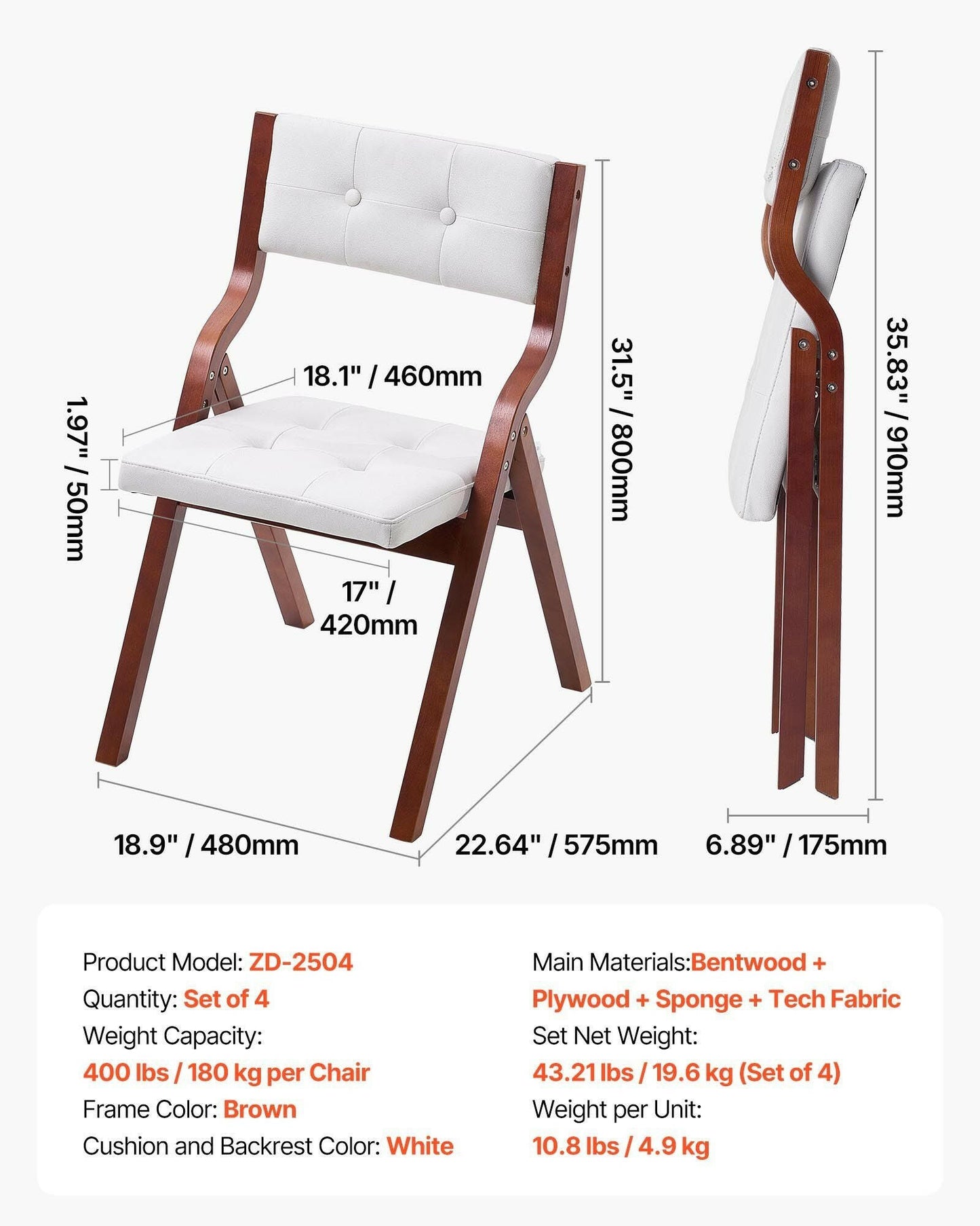 . Wooden Folding Chairs – White Set of 4 with Cushions - GoTypical