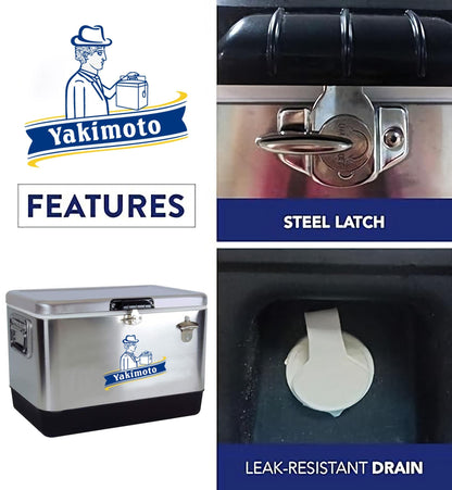 Yakimoto Ice Chest Beverage Beer Cooler Box With Bottle Opener, 51L/54Qt Stainless Steel Portable Insulated Ice Bucket, Sturdy And Leak - proof, For Camping, Beach, Picnic, RV, BBQ, Picnic, Fishing - GoTypical