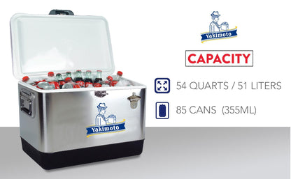 Yakimoto Ice Chest Beverage Beer Cooler Box With Bottle Opener, 51L/54Qt Stainless Steel Portable Insulated Ice Bucket, Sturdy And Leak - proof, For Camping, Beach, Picnic, RV, BBQ, Picnic, Fishing - GoTypical