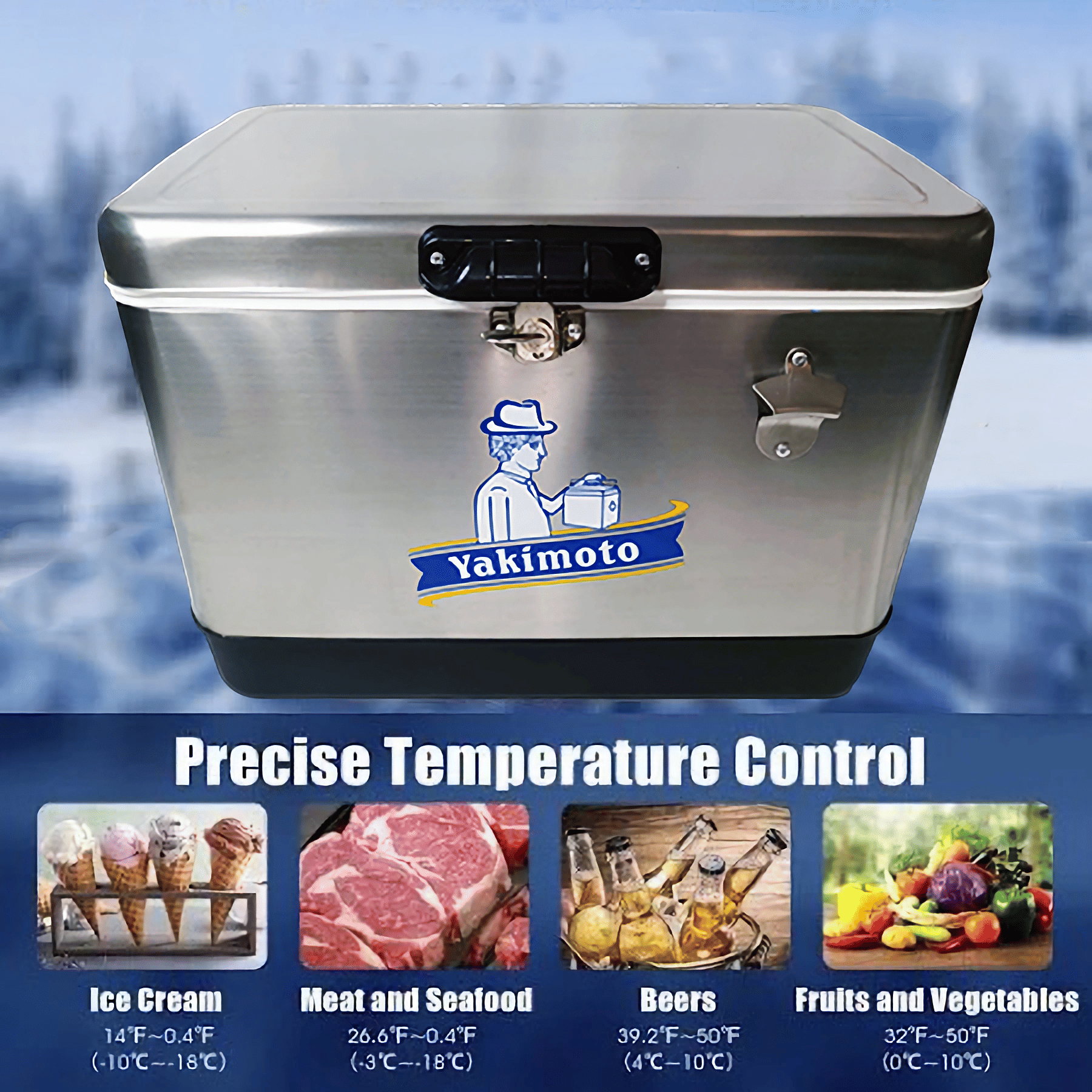 Yakimoto Ice Chest Beverage Beer Cooler Box With Bottle Opener, 51L/54Qt Stainless Steel Portable Insulated Ice Bucket, Sturdy And Leak - proof, For Camping, Beach, Picnic, RV, BBQ, Picnic, Fishing - GoTypical